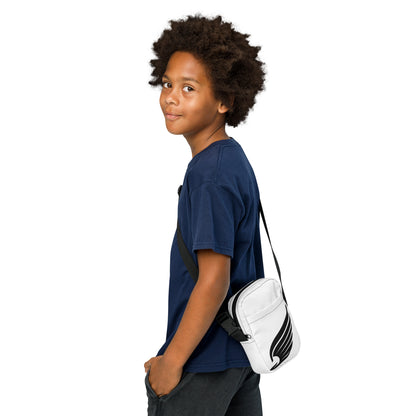 Swift Money crossbody bag — white, front view on model